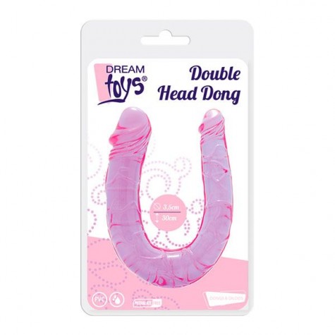 Фиолетовый двойной фаллоимитатор DOUBLE HEAD DONG - 30 см.